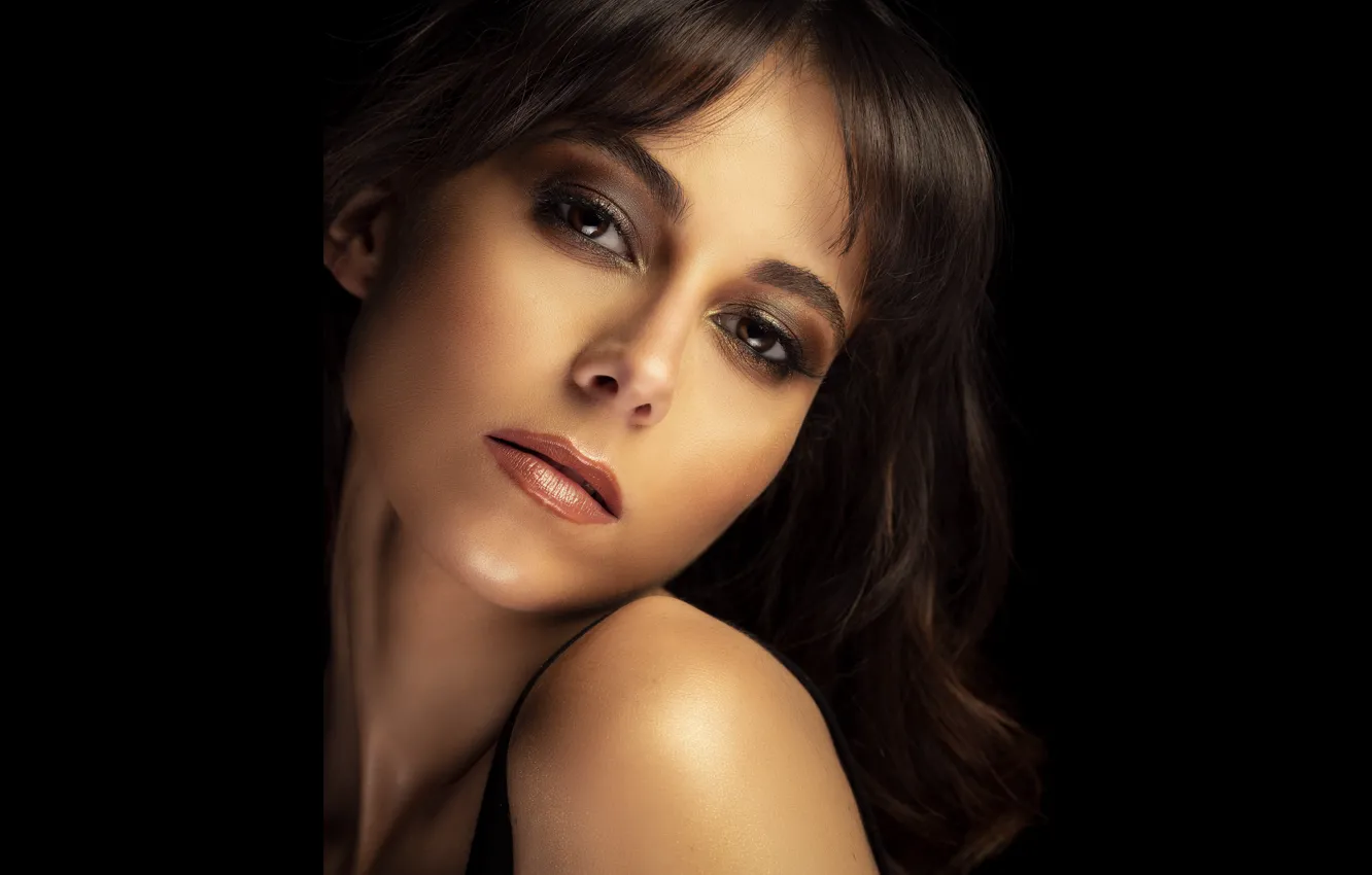 Photo wallpaper look, face, sweetheart, makeup, brown hair, the dark background