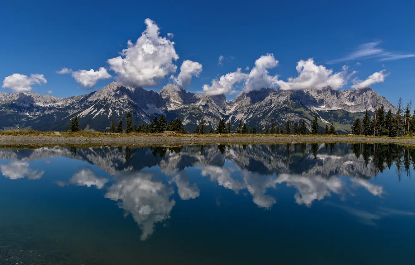 Photo wallpaper clouds, mountains, lake, reflection, Austria, Alps, Austria, Alps