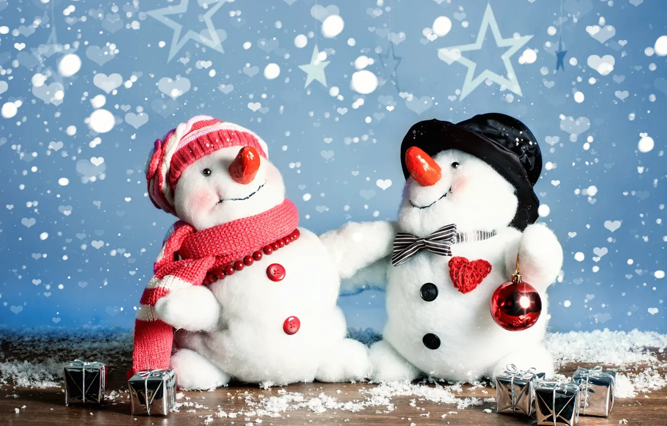 Photo wallpaper winter, snow, snowflakes, new year, Christmas, snowman, Christmas, winter