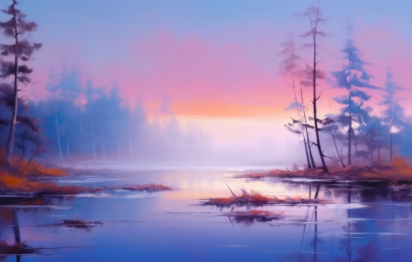 Photo wallpaper art, calm, lake, Illustration