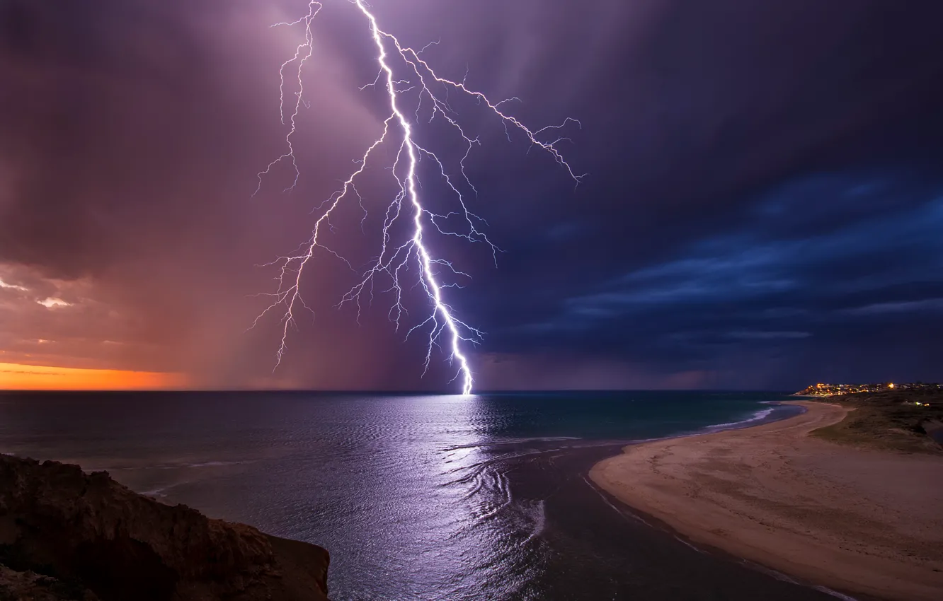 Photo wallpaper the sky, night, lightning, the evening, Australia