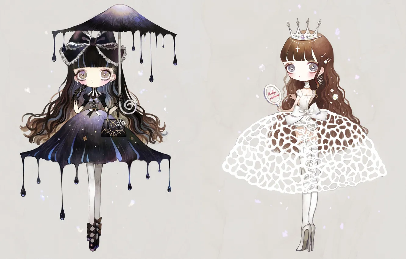 Photo wallpaper girls, cross, umbrella, crown, mirror, shoes, bag, bows