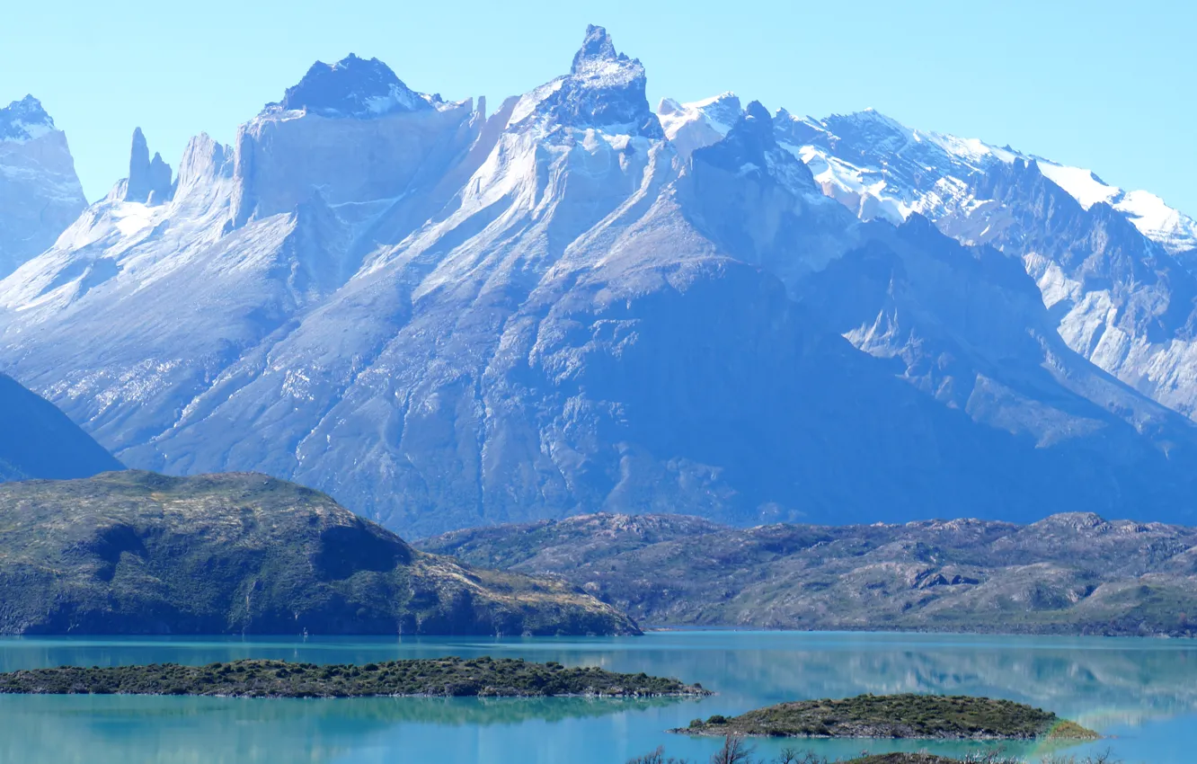 Photo wallpaper mountains, nature, lake, blue, rocks, Chile, Patagonia, Pehoe Lake