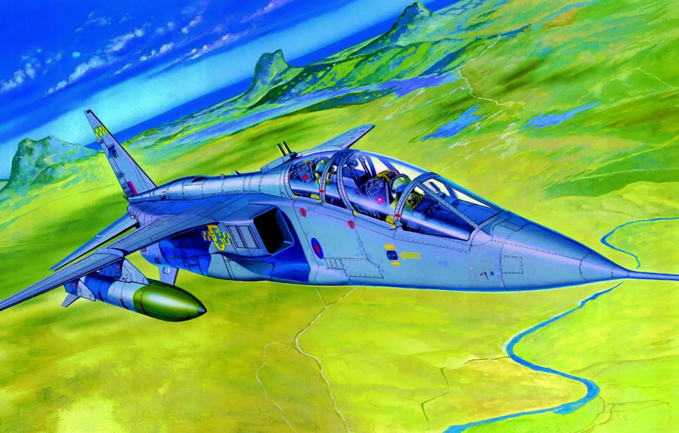 Photo wallpaper war, art, airplane, painting, aviation, jet, Jaguar T.2
