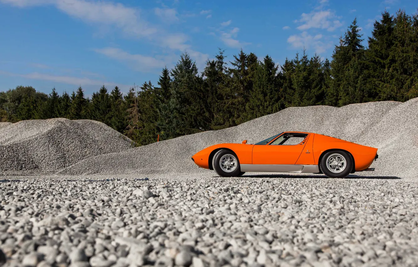 Photo wallpaper Lamborghini, Orange, Miura, stones