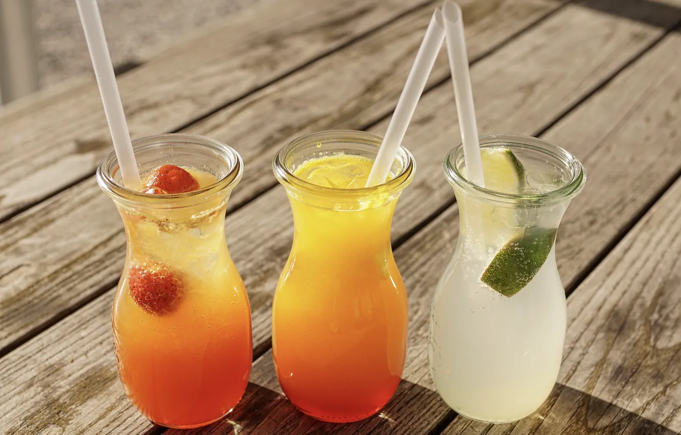 Photo wallpaper berries, cocktail, drink, fruit, wood, lemonade