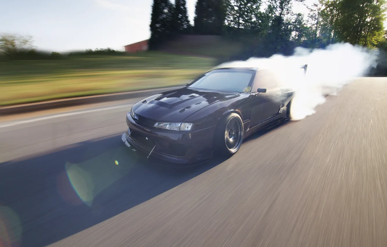 Photo wallpaper the sun, glare, speed, ray, drift, Nissan, drift, Nissan