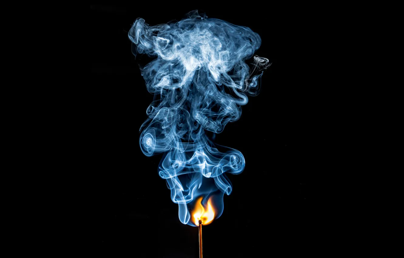 Photo wallpaper fire, flame, smoke, match
