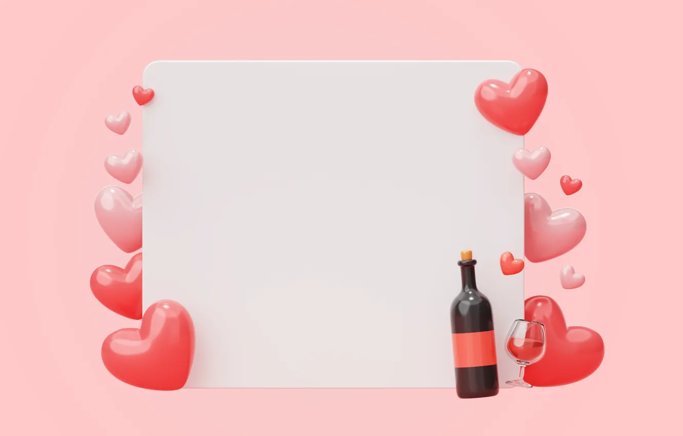 Photo wallpaper love, rendering, holiday, heart, hearts, pink background, Valentine's day, Valentine's day