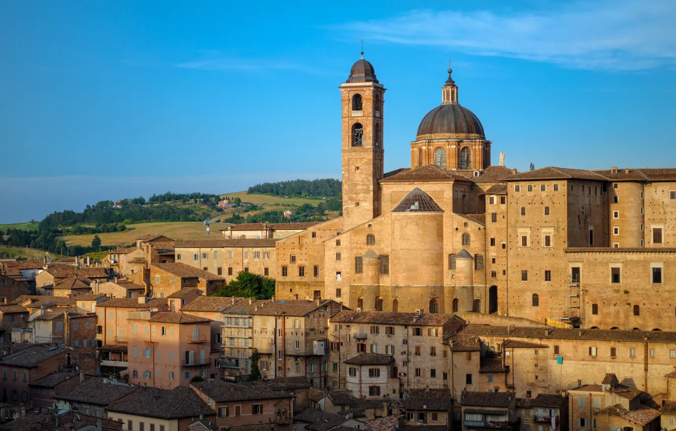 Photo wallpaper home, Italy, Cathedral, the bell tower, Urbino