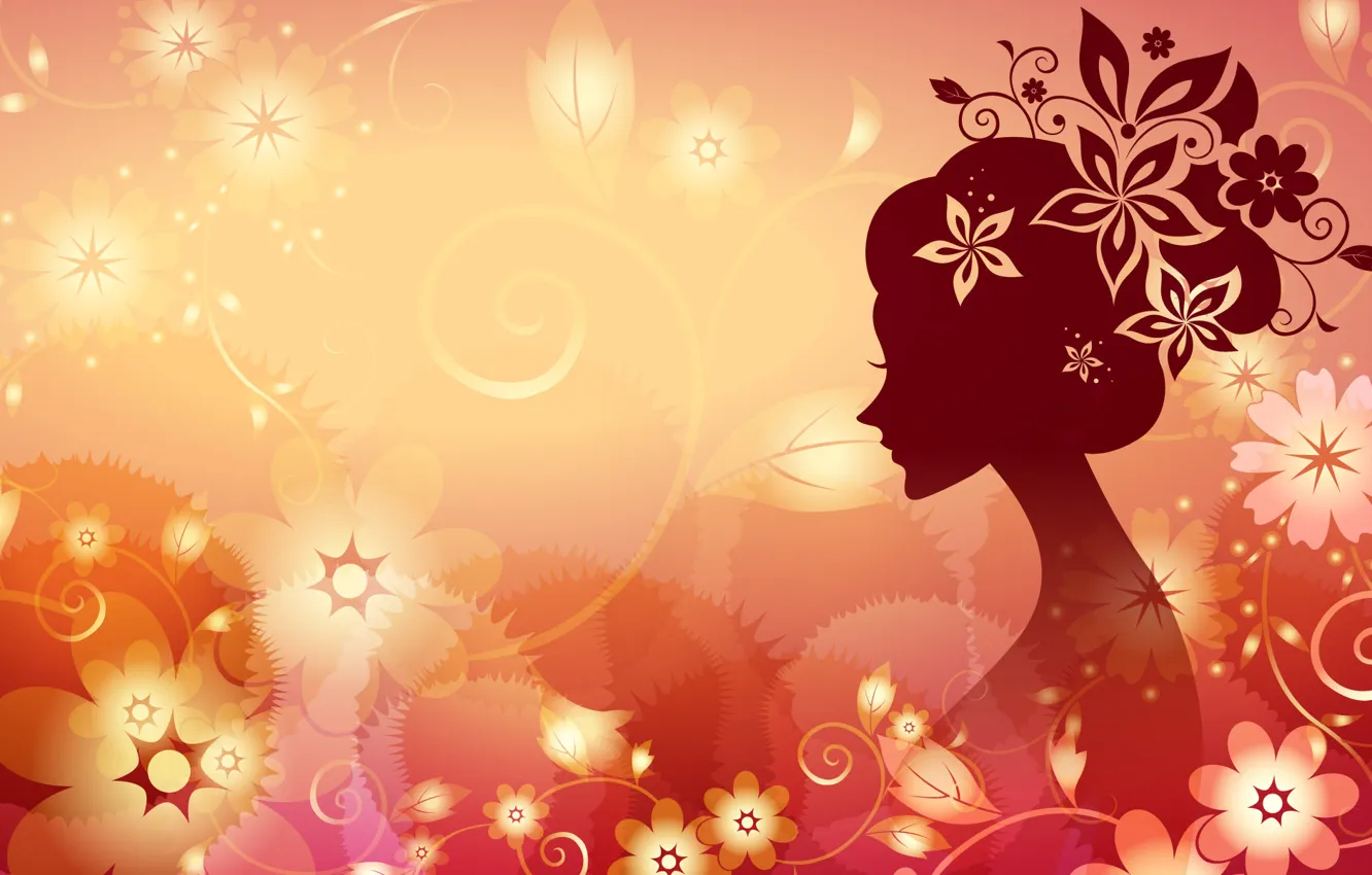 Photo wallpaper girl, flowers, vector