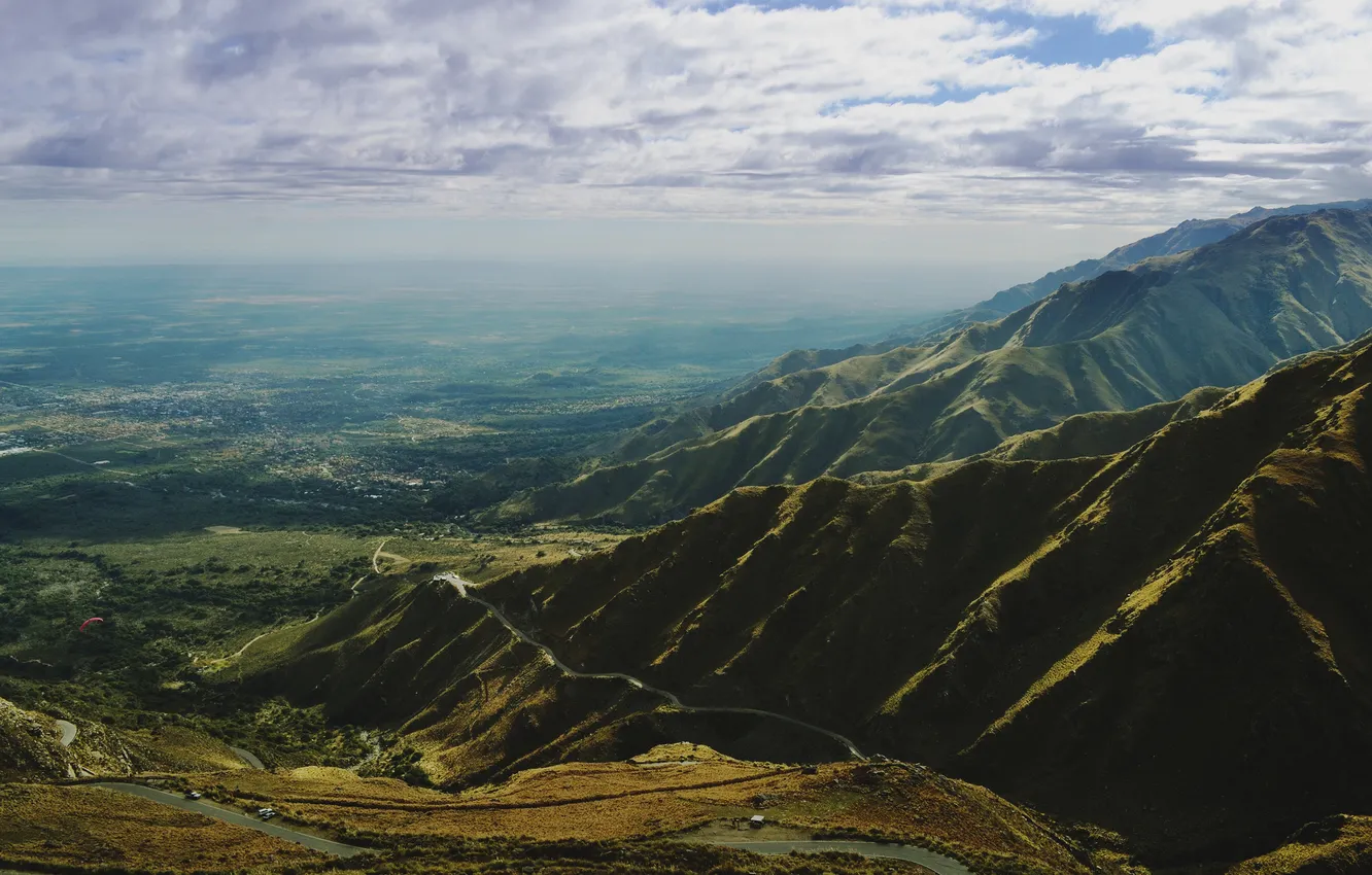 Photo wallpaper clouds, mountains, valley