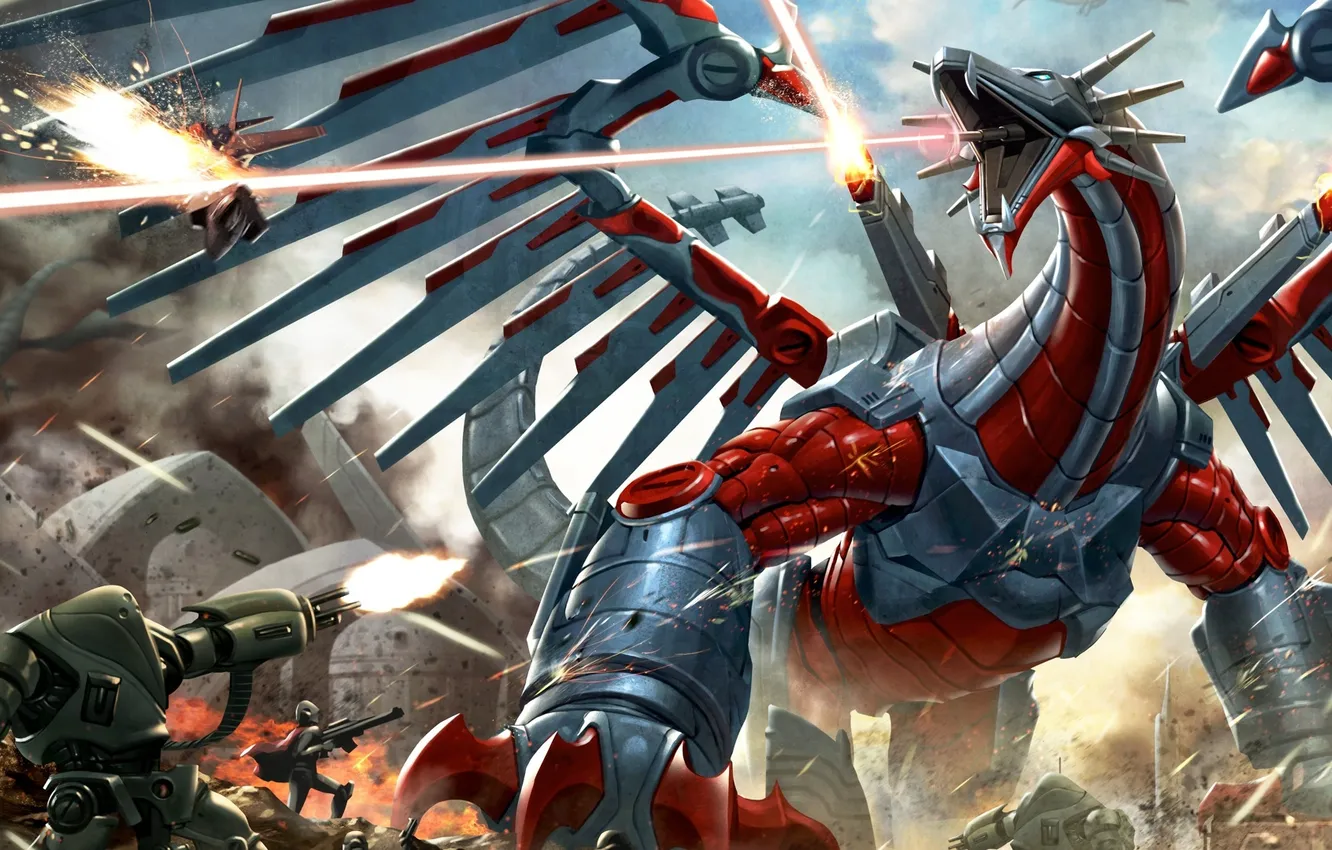 Photo wallpaper fiction, robot, mob, Heroes of Newerth, Mecha Draconis, Draconis