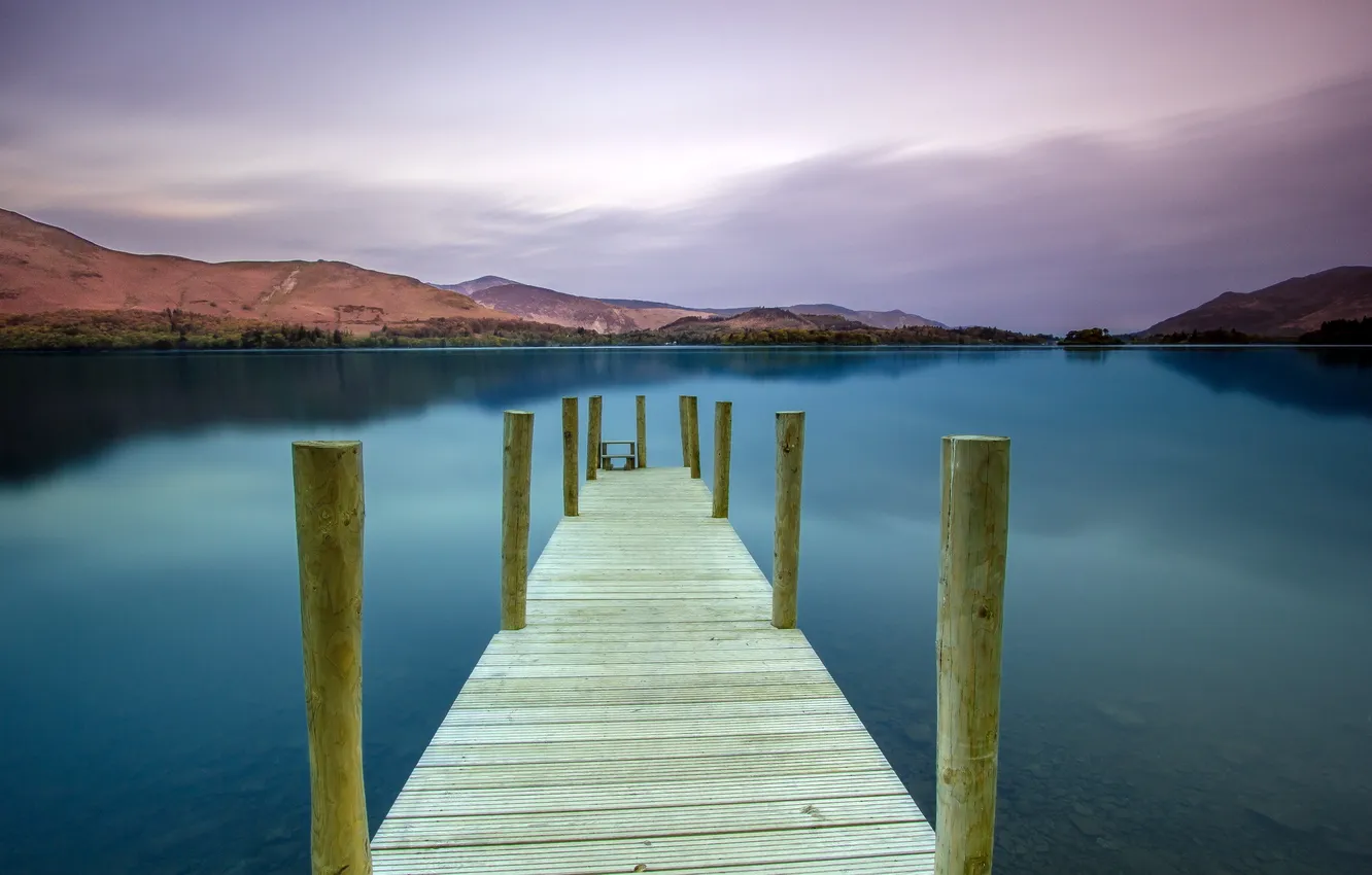 Photo wallpaper landscape, bridge, lake