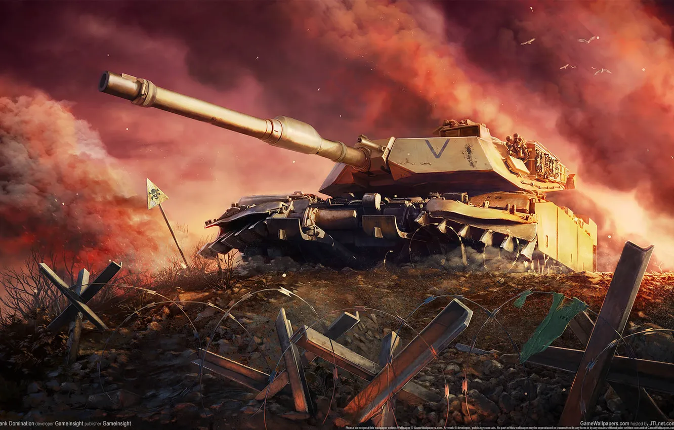 Photo wallpaper clouds, sunset, war, smoke, cross, tank, war, sunset