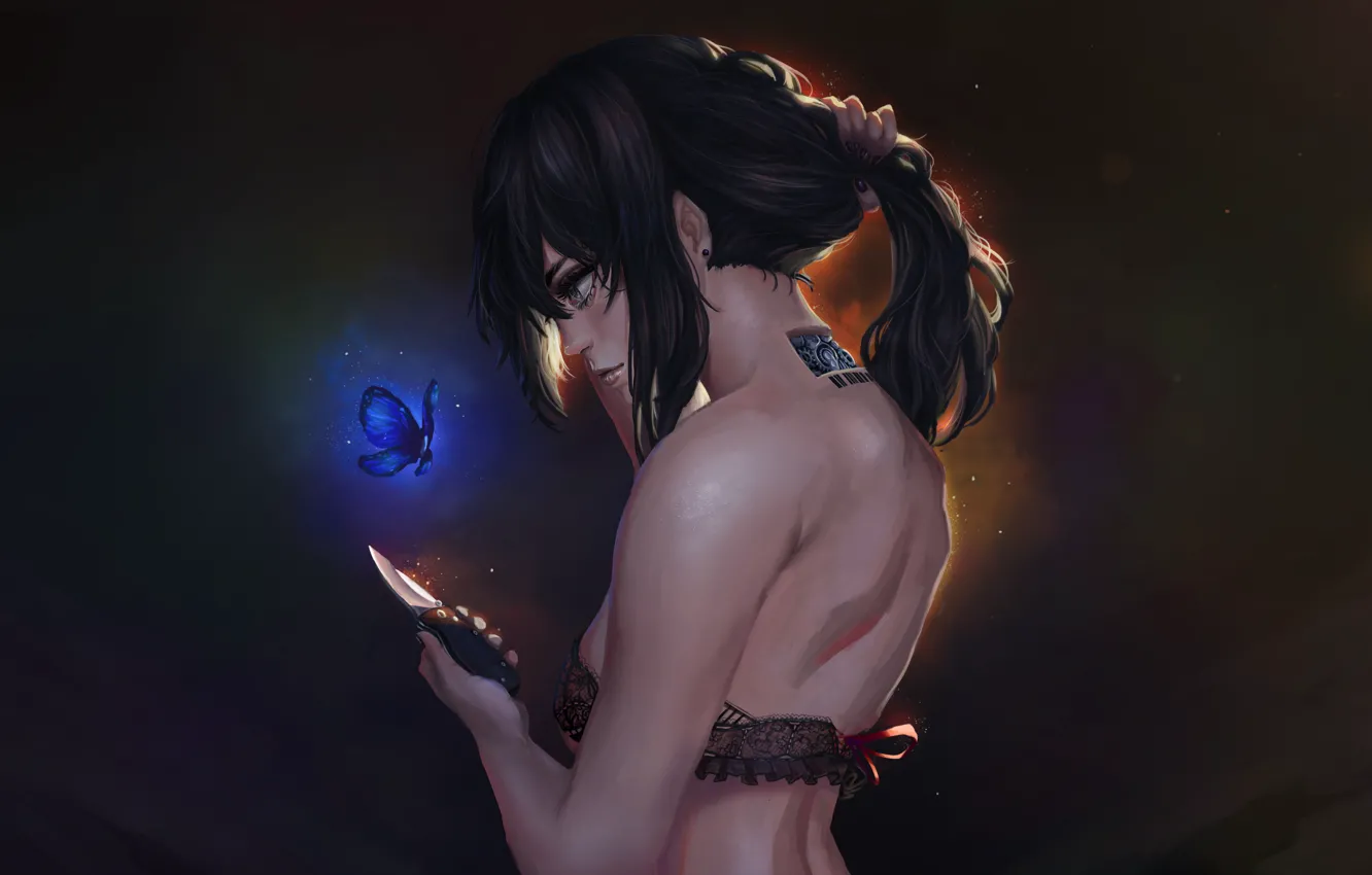 Photo wallpaper girl, fiction, butterfly, robot, by therealotep