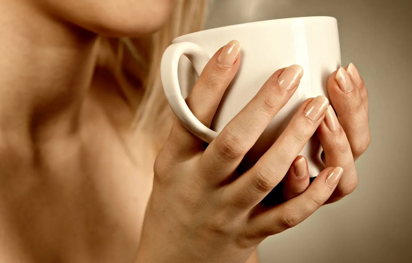 Photo wallpaper Steam, woman, coffee cup, face, coffee