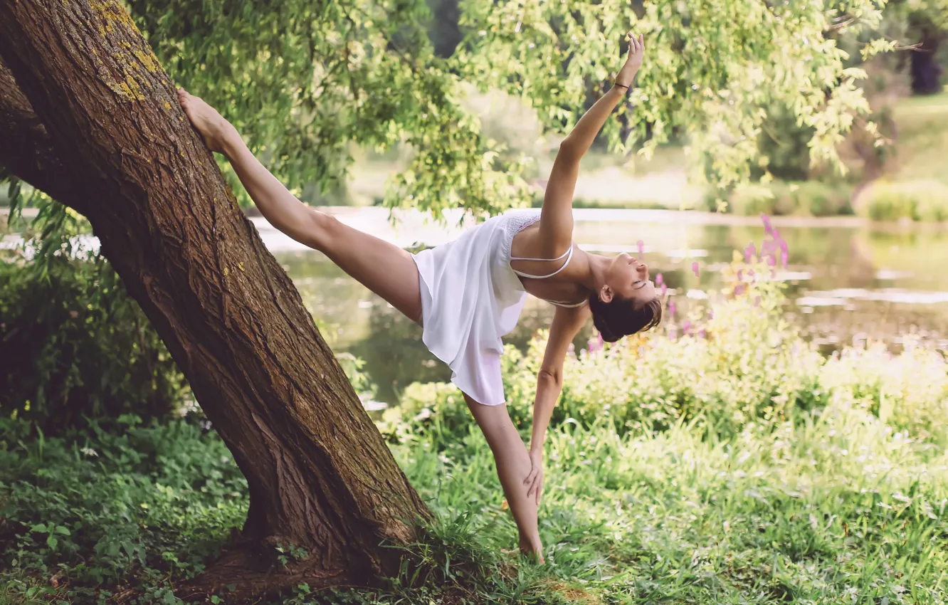 Photo wallpaper girl, tree, dance, Dancing in the nature