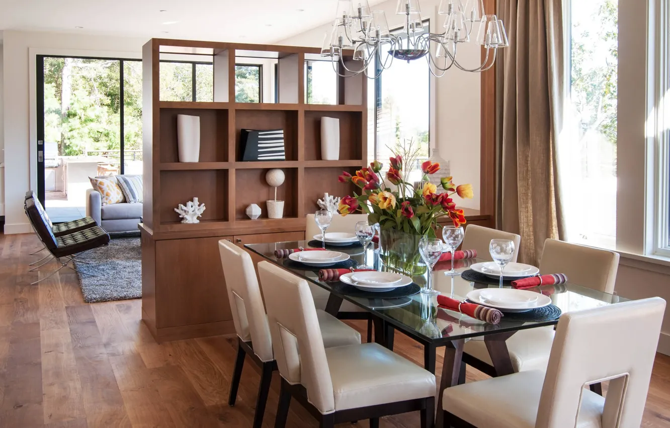 Photo wallpaper interior, living room, cozy, dining room