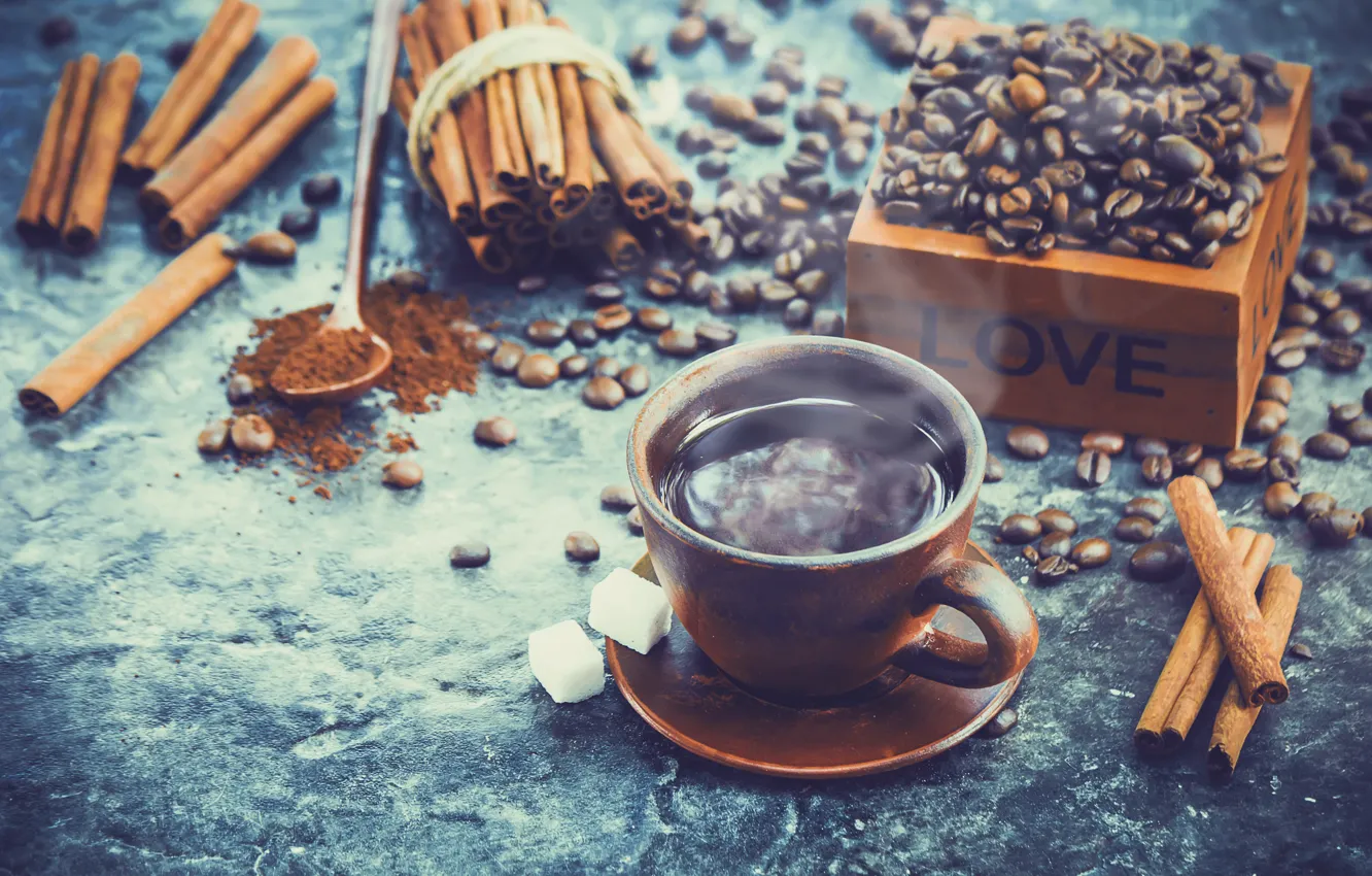 Photo wallpaper box, coffee, coffee beans