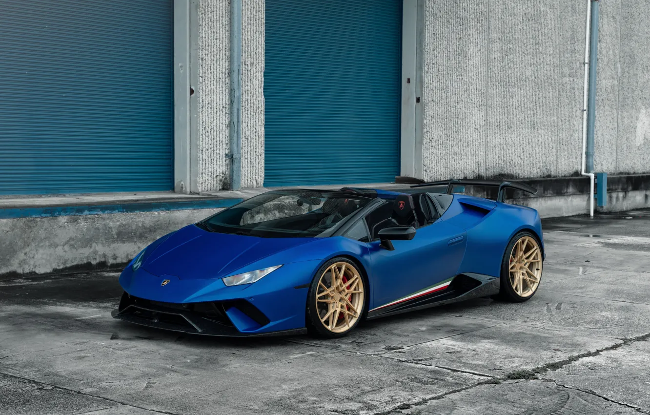 Photo wallpaper Lamborghini, blue, Side, Spider, Supercar, Lamborghini Huracan, Huracan Spider