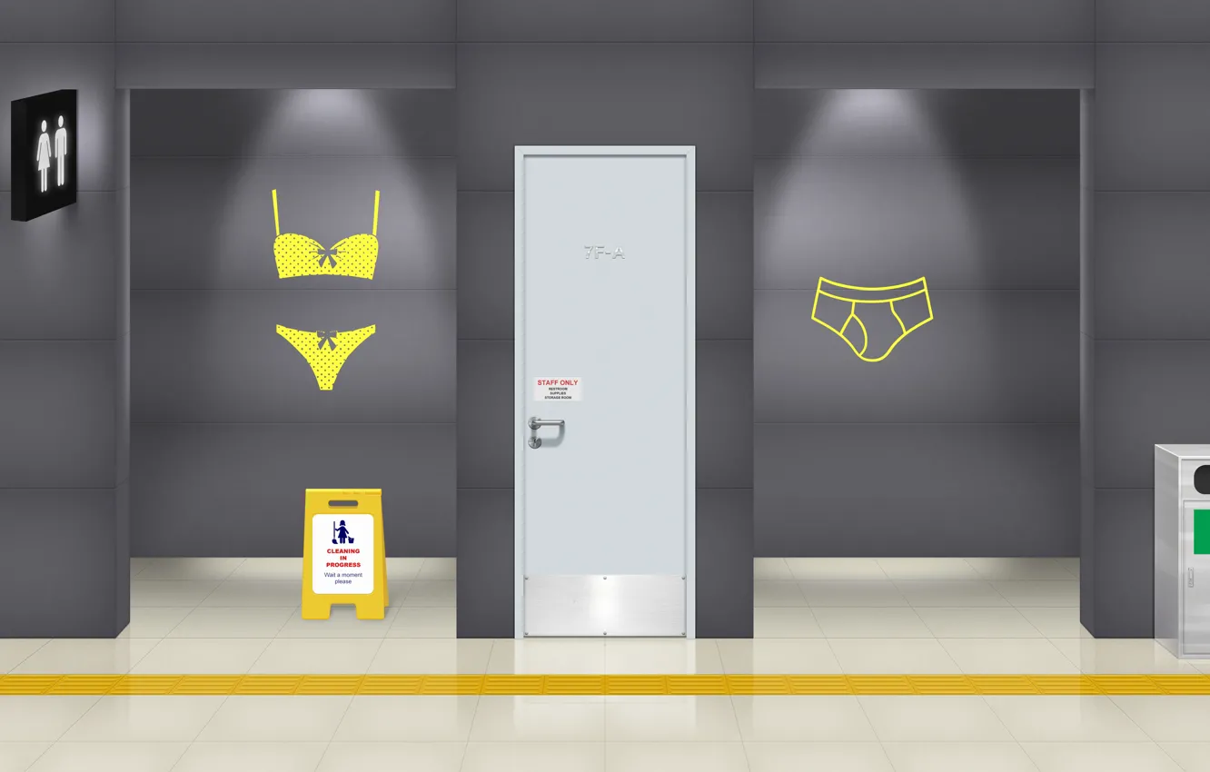 Photo wallpaper humor, public restroom, toilet sign