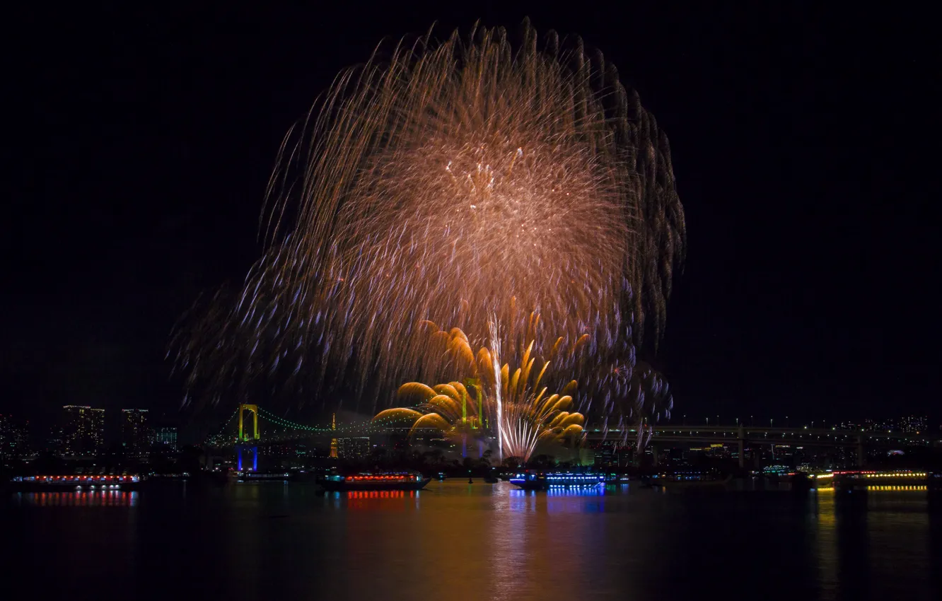 Photo wallpaper lights, holiday, building, beauty, salute, panorama, Tokyo, Japan