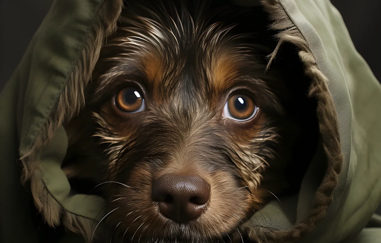 Photo wallpaper dog, puppy, face, Cape, AI art, neural network