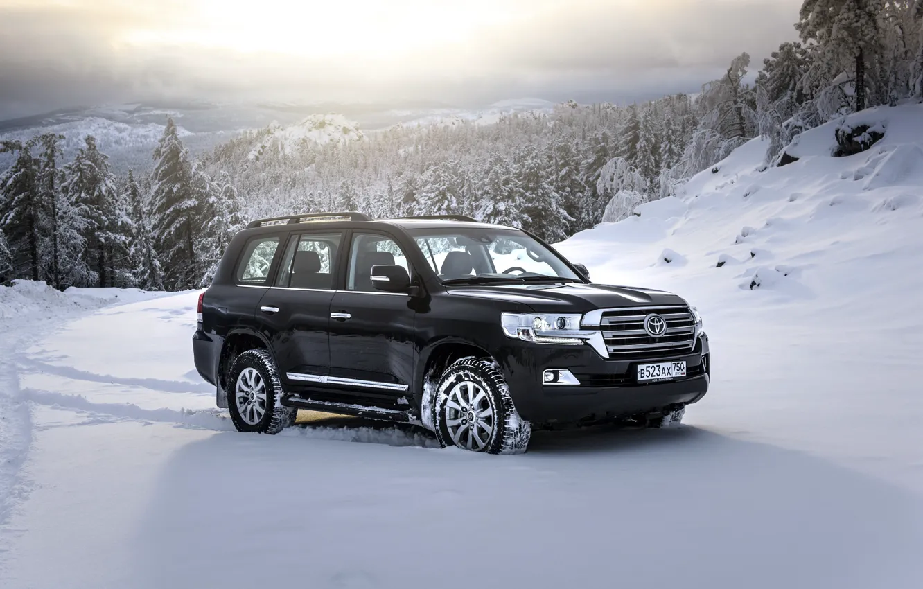 Photo wallpaper snow, black, SUV, Toyota, Black, Toyota, land cruiser, Land Cruiser 200