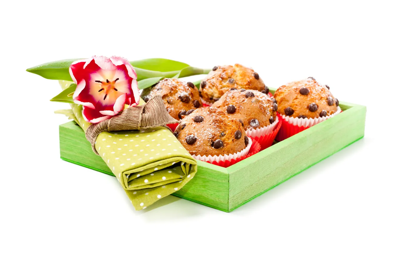 Photo wallpaper box, cakes, Anya Ivanova, cupcakes, tulips, raisins