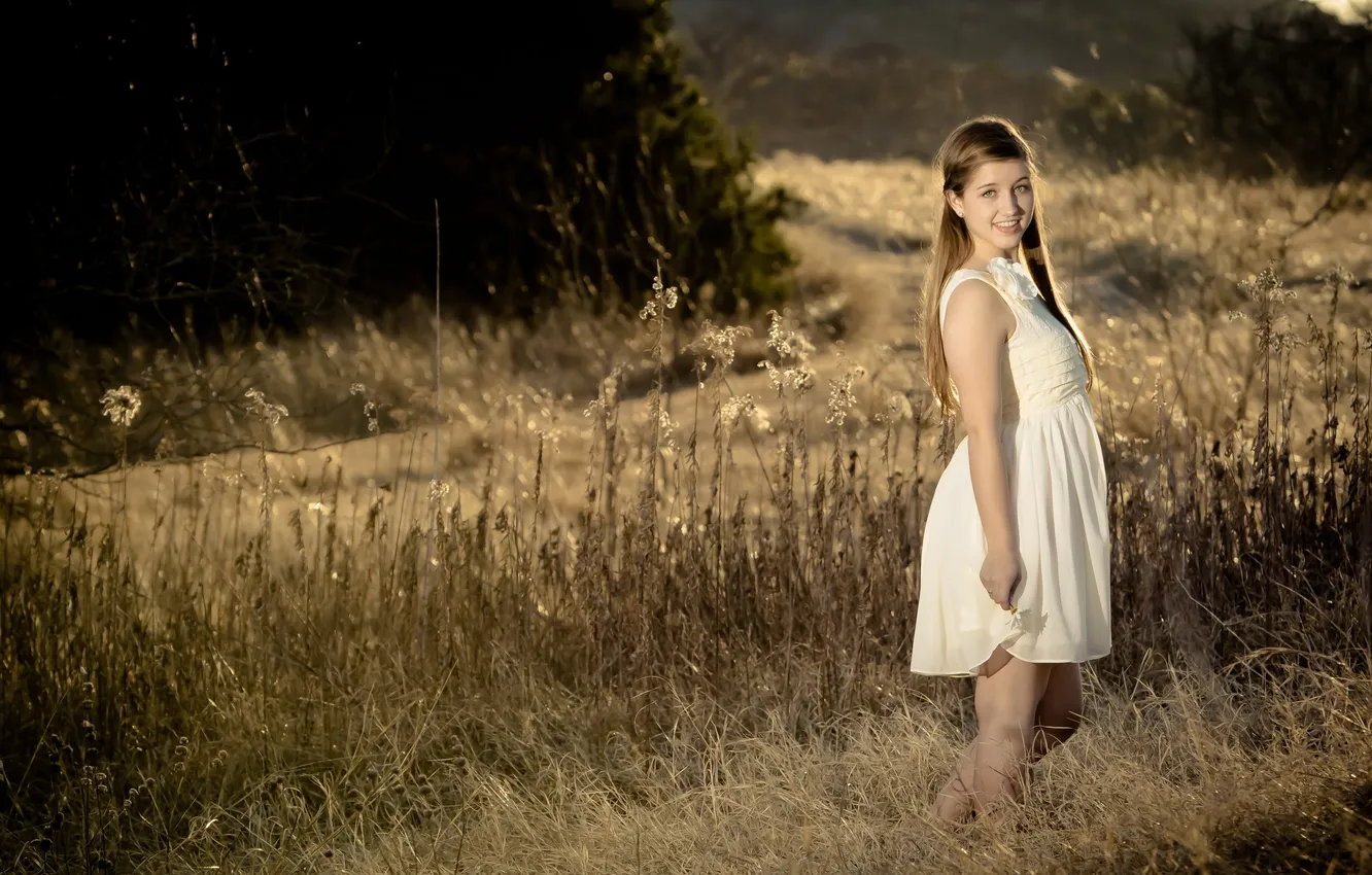 Photo wallpaper field, sunset, mood, girl