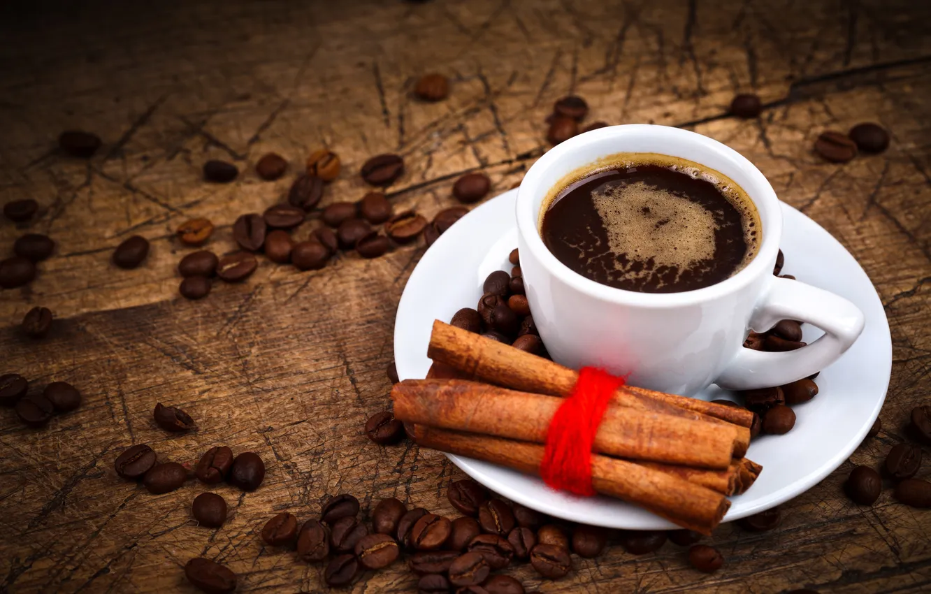 Photo wallpaper coffee, Cup, cinnamon, coffee beans