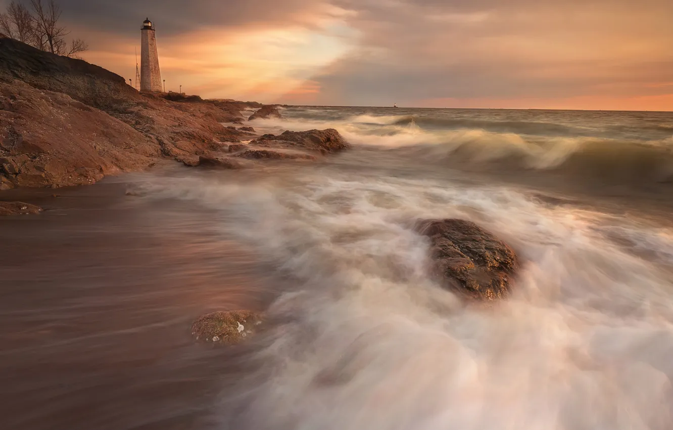 Photo wallpaper sea, sunset, Lighthouse Point Park