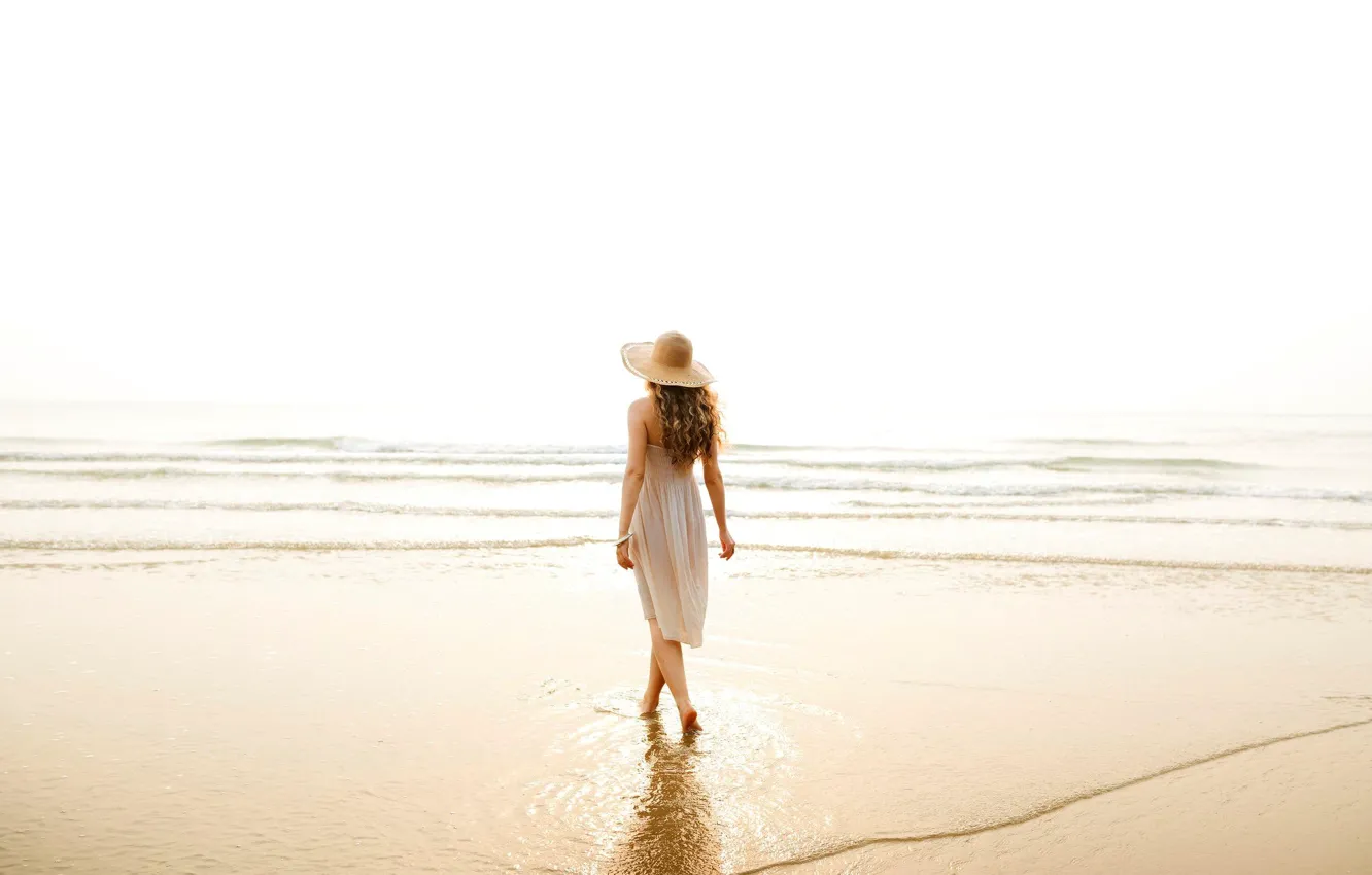 Photo wallpaper sea, water, girl, hat