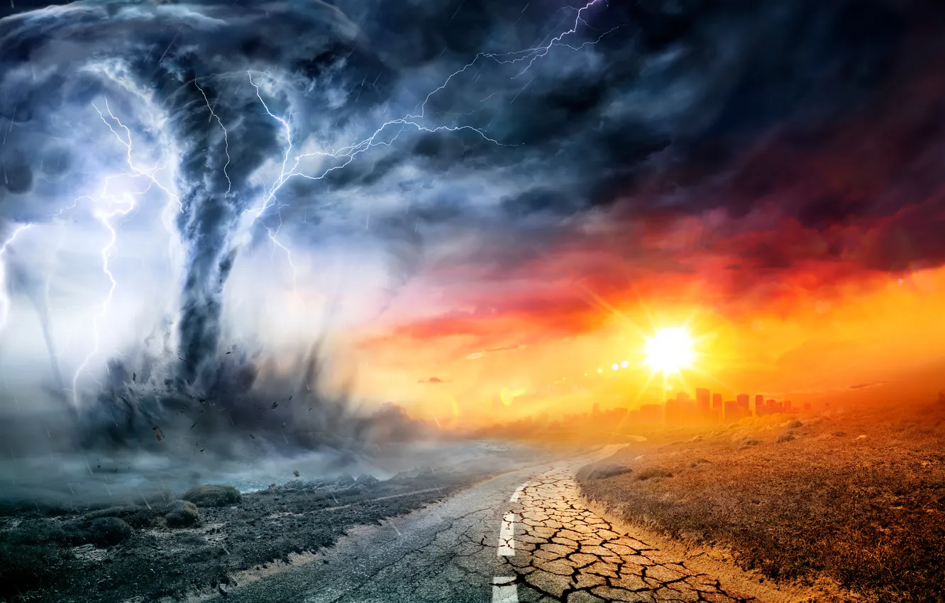Photo wallpaper Caution, Hurricane, change, vortex, alert, violent, damage, funnel