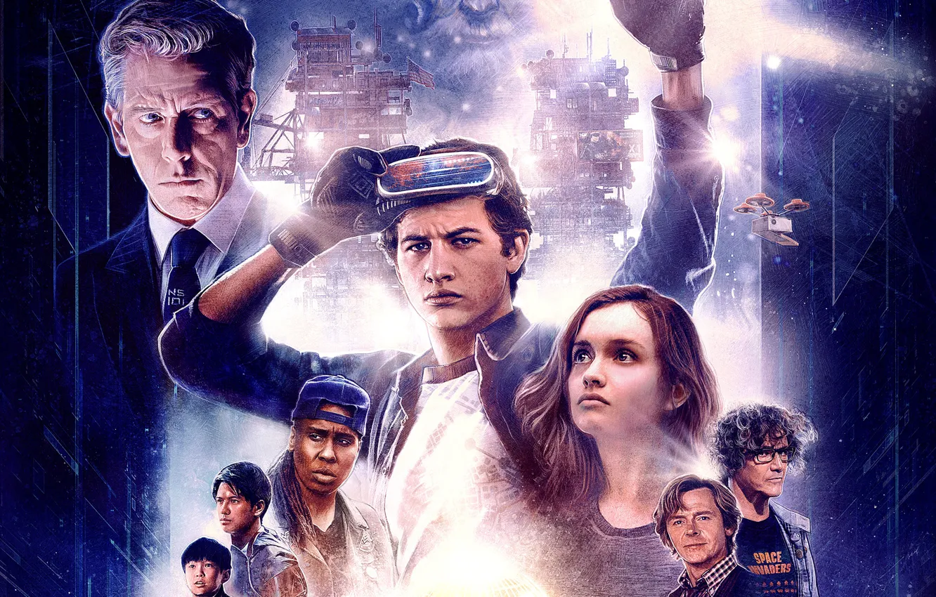 Photo wallpaper fiction, collage, art, poster, Simon Pegg, Simon Pegg, Olivia Cooke, Tye Sheridan