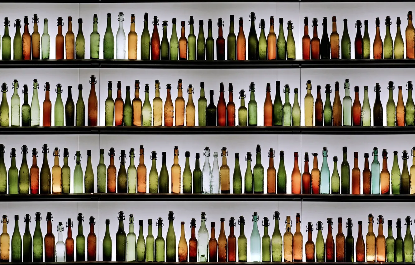 Photo wallpaper background, bottle, shelves