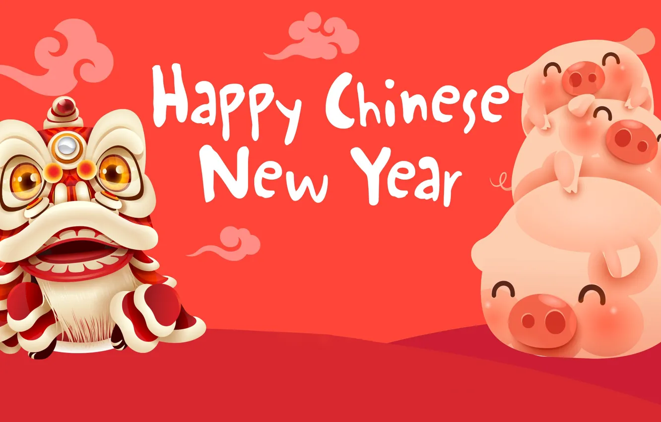 Photo wallpaper new year, Chinese motifs, symbol of the year, pigs