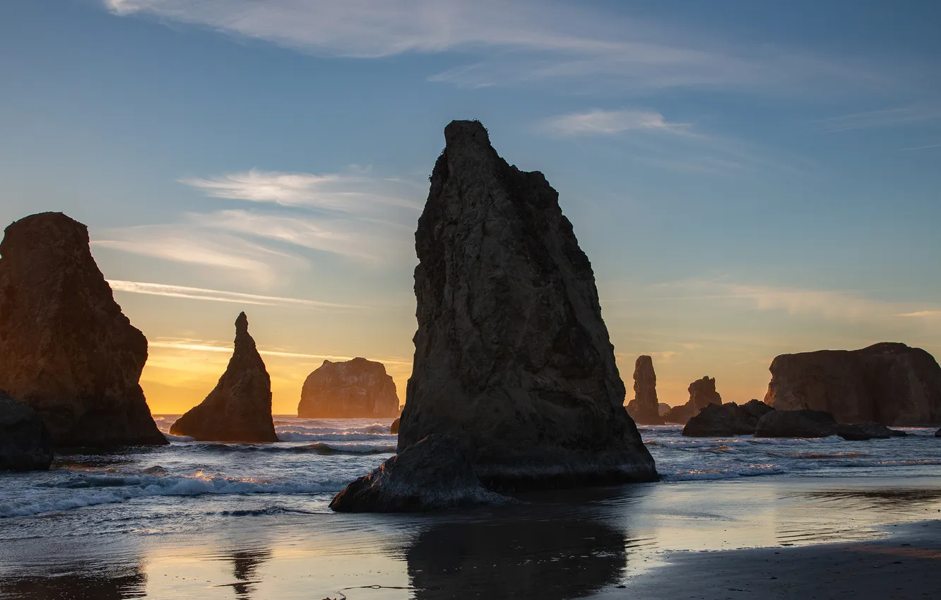Photo wallpaper sea, the sky, clouds, blue, rocks, shore, surf