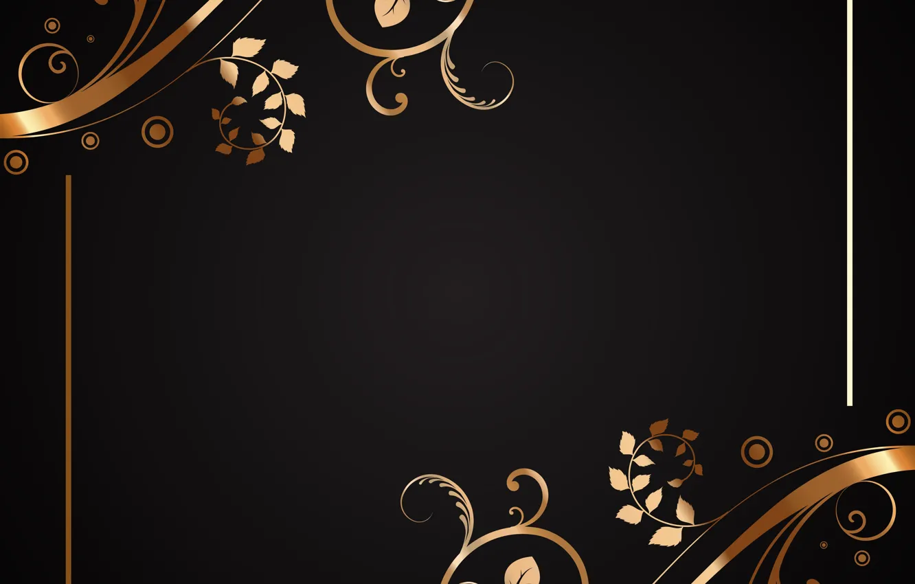 Photo wallpaper flowers, pattern, texture, gold, black, Floral