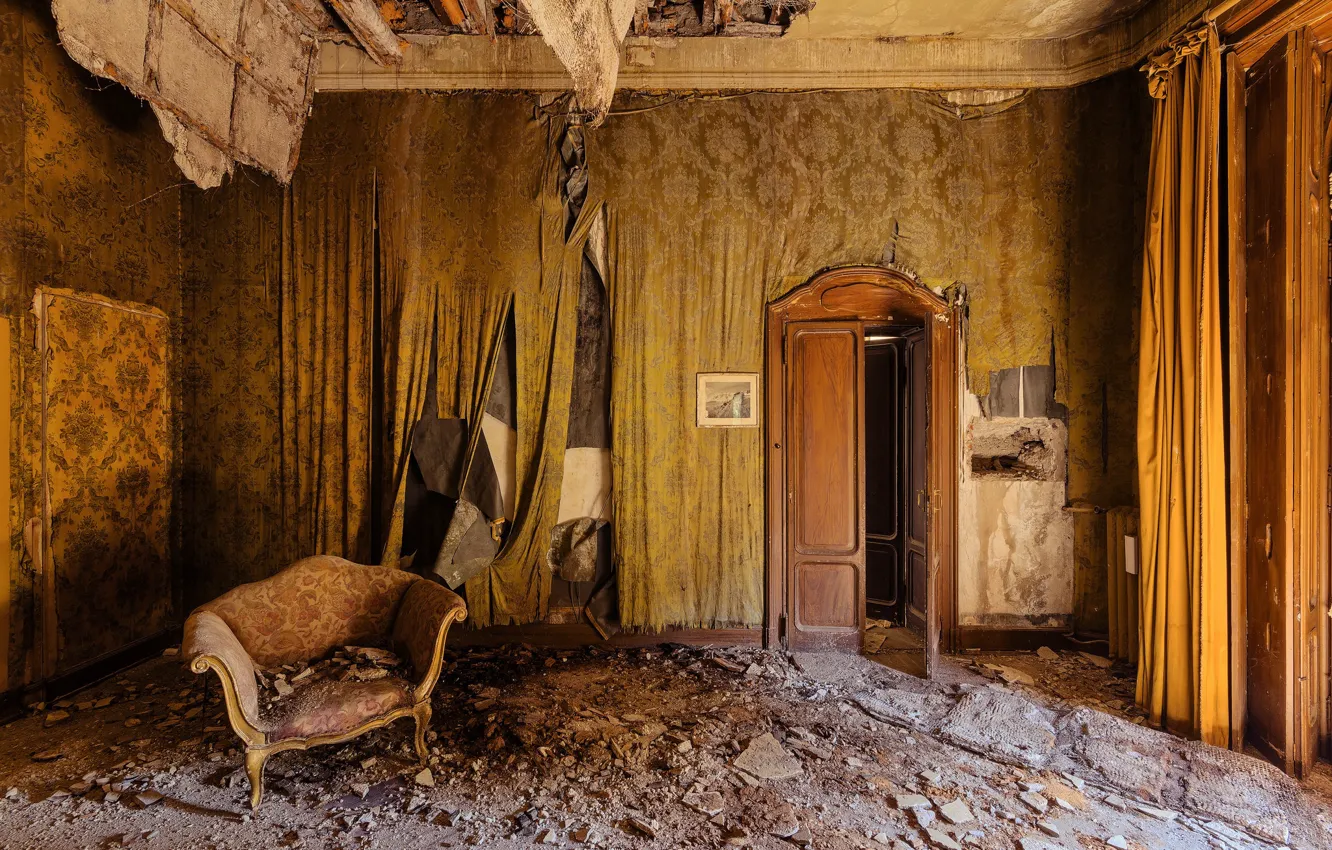 Photo wallpaper room, armchair, abandoned, decay