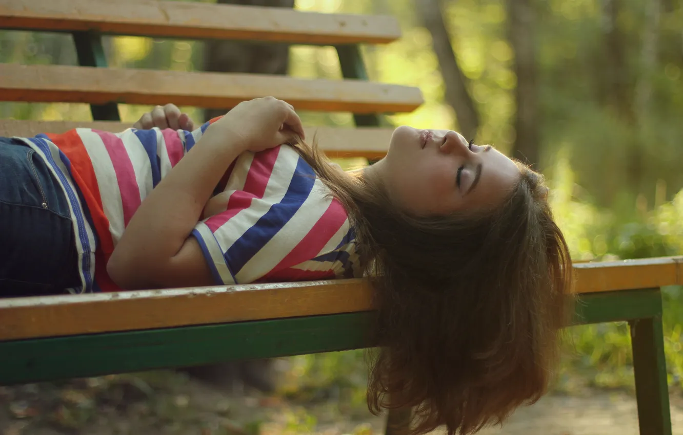 Photo wallpaper girl, sleep, shop, brown hair