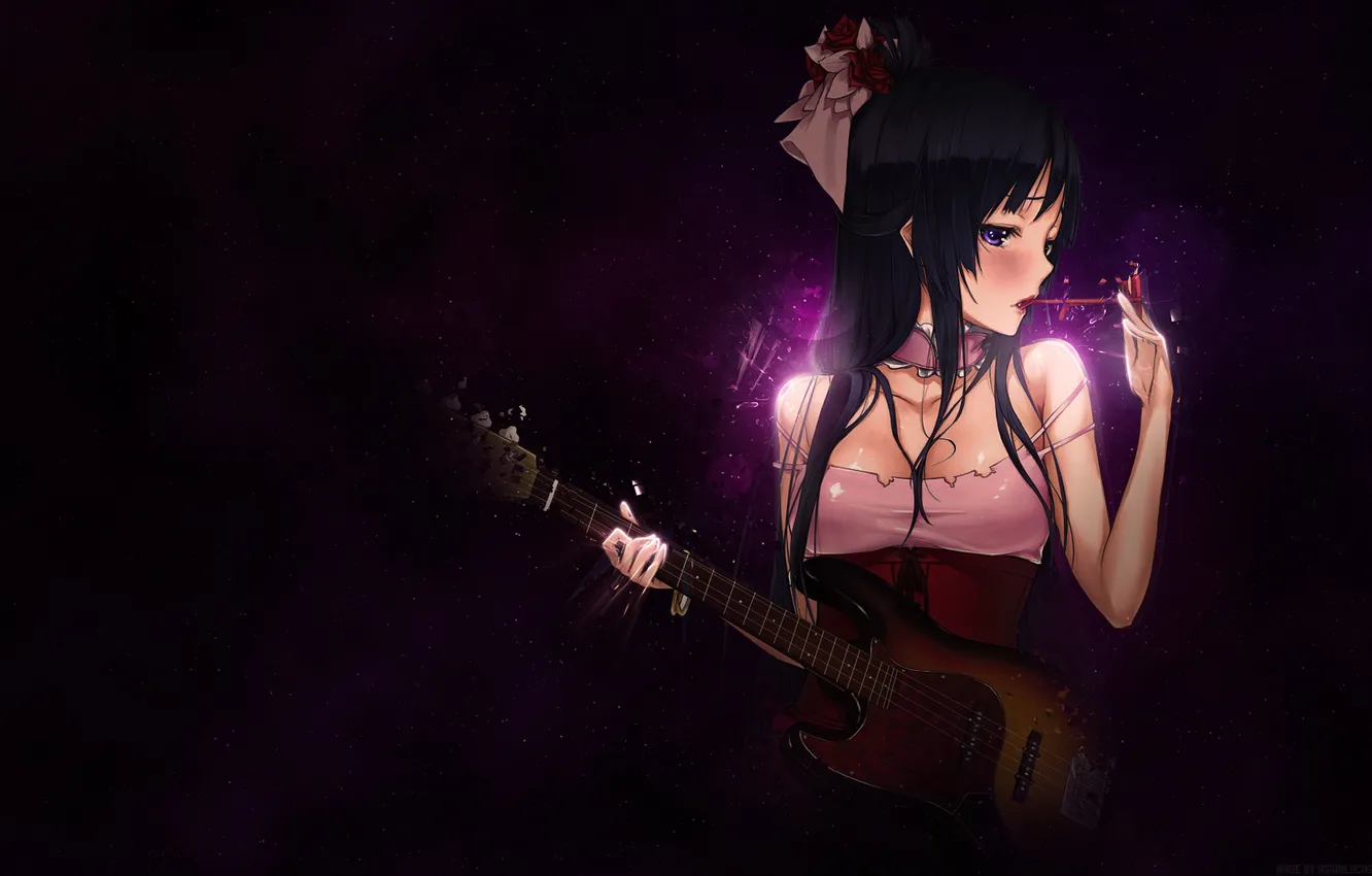 Photo wallpaper girl, guitar, glasses, mio akiyama, k-on