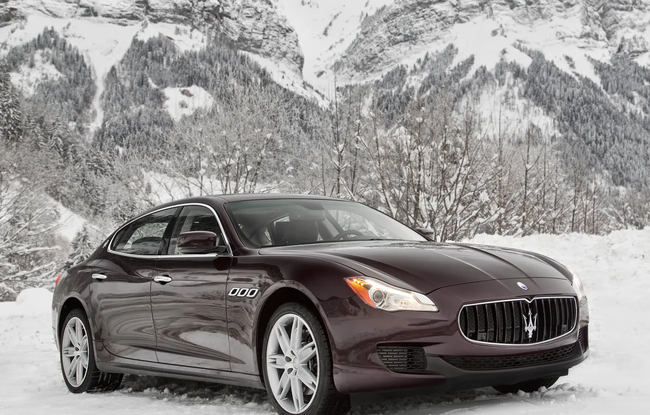 Photo wallpaper machine, snow, mountains, Maserati, Quattroporte