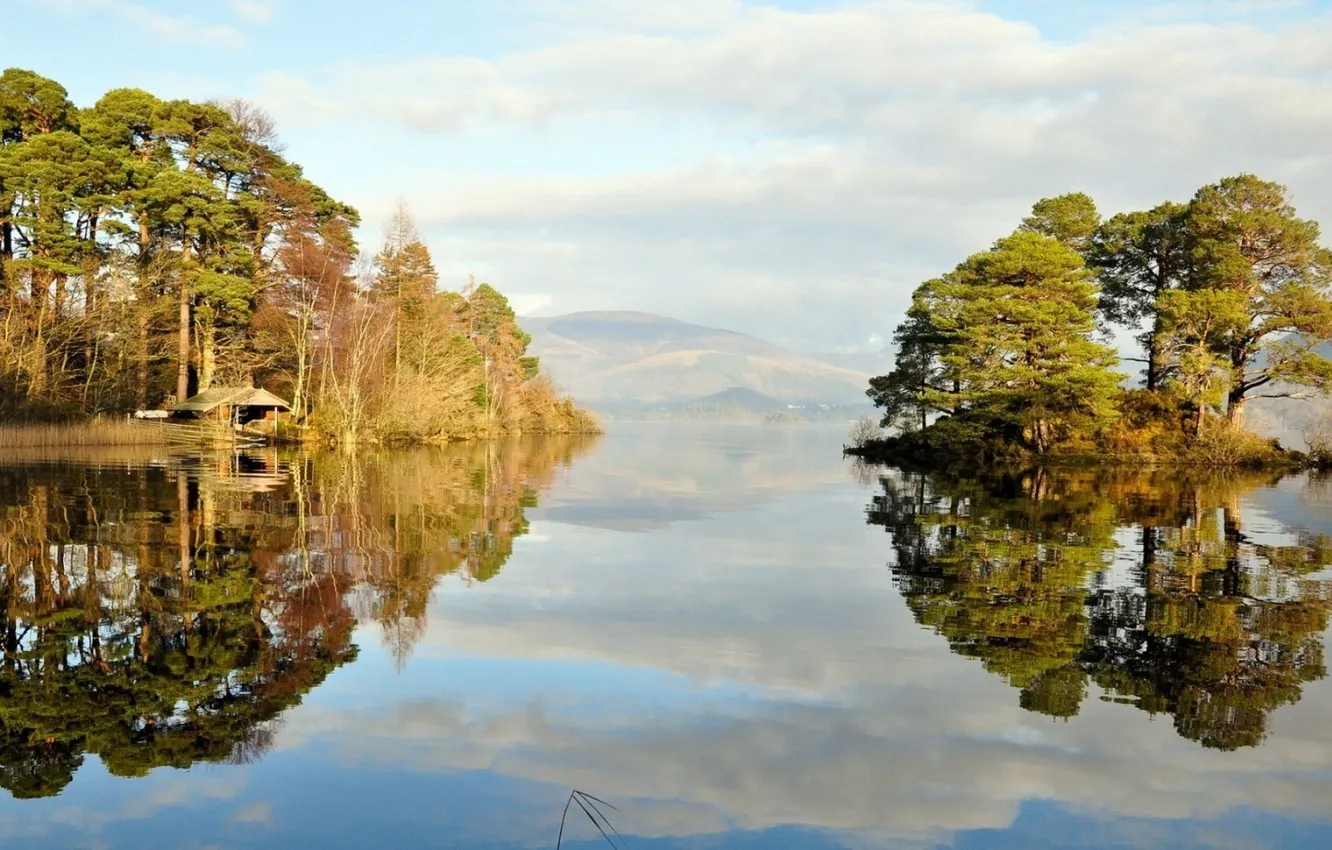 Photo wallpaper forest, the sky, trees, mountains, nature, lake, reflection, photo