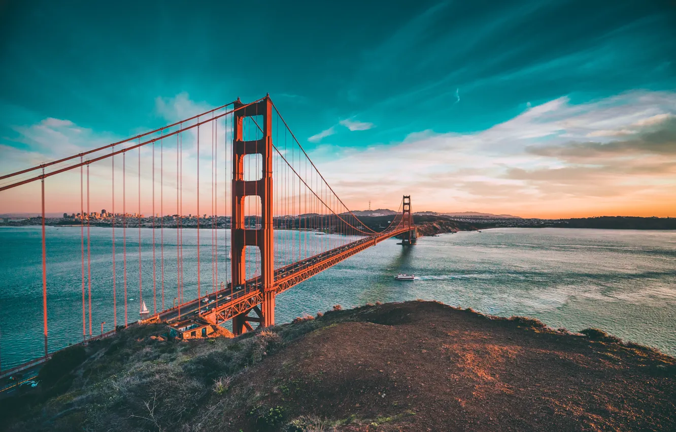 Photo wallpaper USA, United States, California, America, Sausalito, United States of America, The Golden Gate Bridge, Battery …