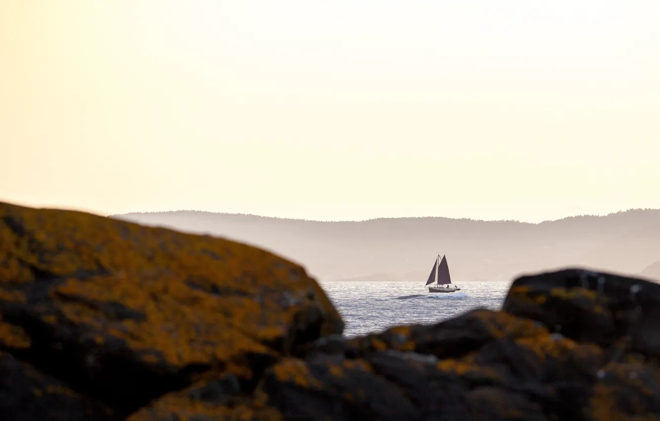 Photo wallpaper waves, sea, rocks, boat, sailing, sail