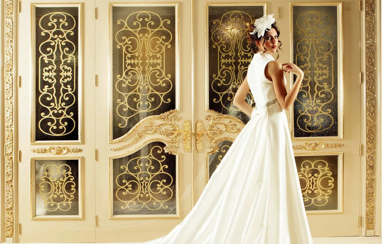 Photo wallpaper girl, model, white dress