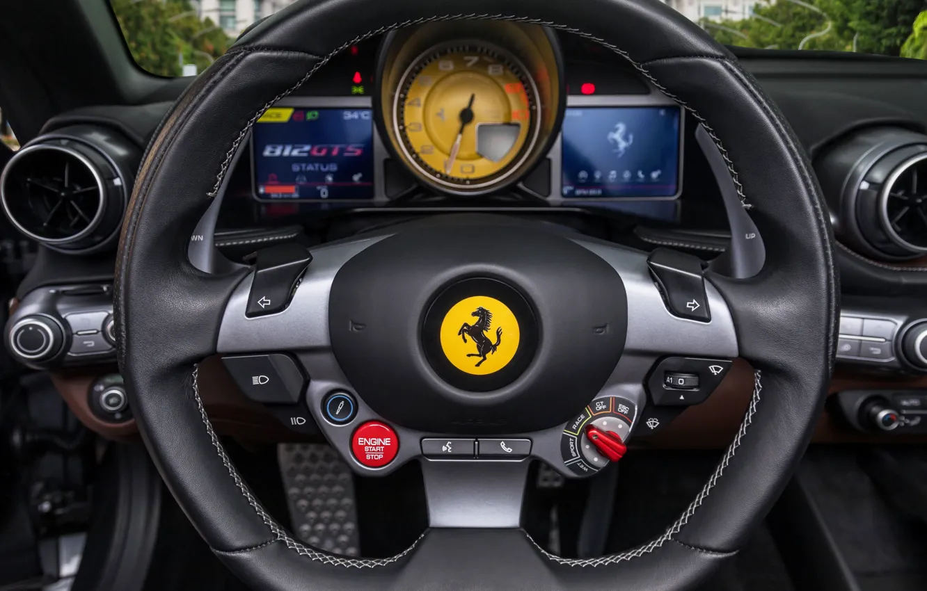 Photo wallpaper horse, interior, leather, the wheel, Ferrari, salon, GTS, Interior