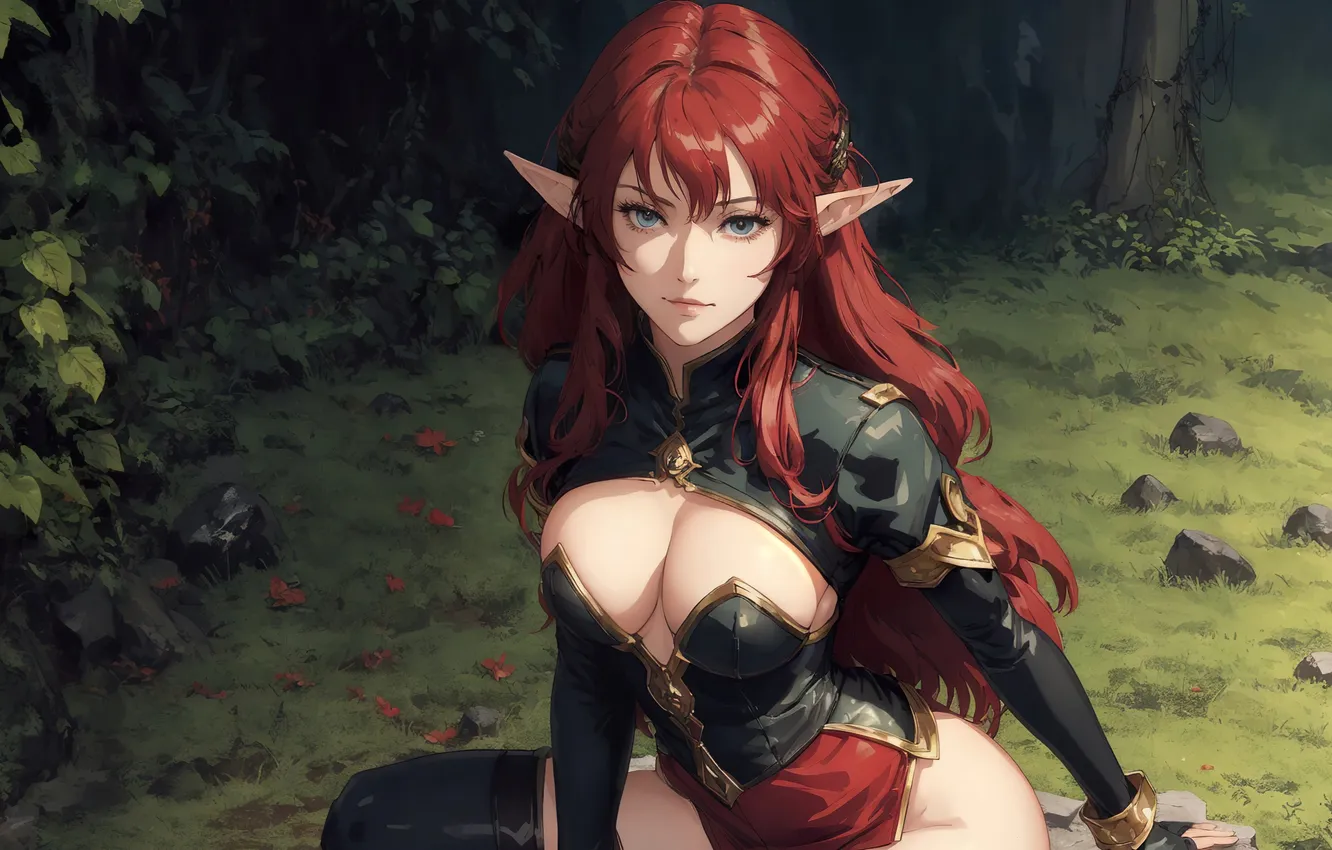 Photo wallpaper girl, fantasy, red hair, nature, anime, art, painting, elf